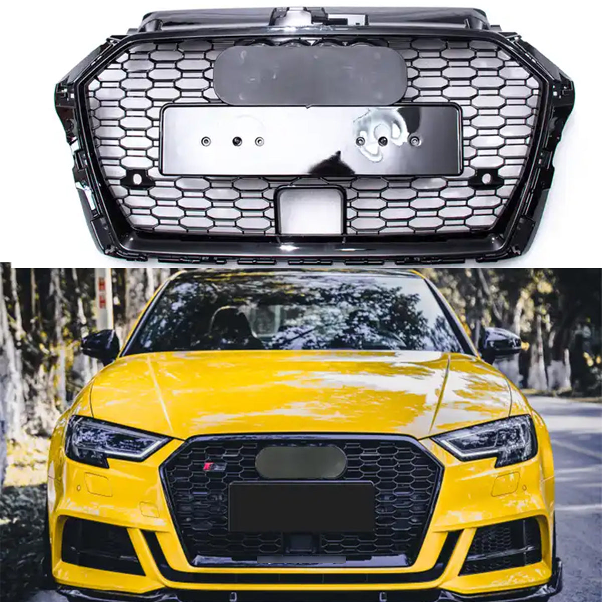 ACC Style Bumper Grille Fit for 2017-2020 A3 8V S3 Mesh Honeycomb Front Bumper Grille