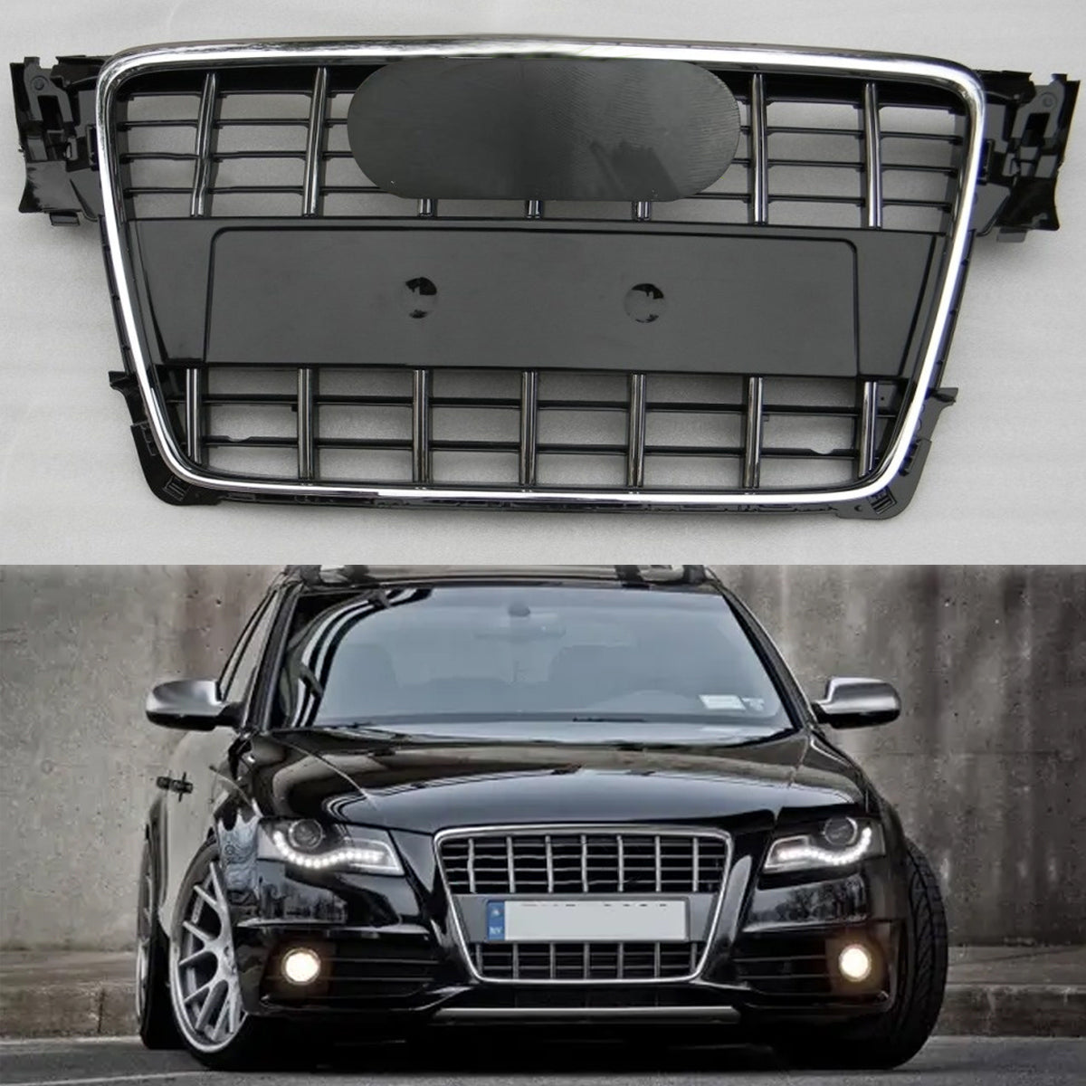 Chrome Bumper Grille Fit For A D A4 2009-2012 Grill grille with Matt Black Body