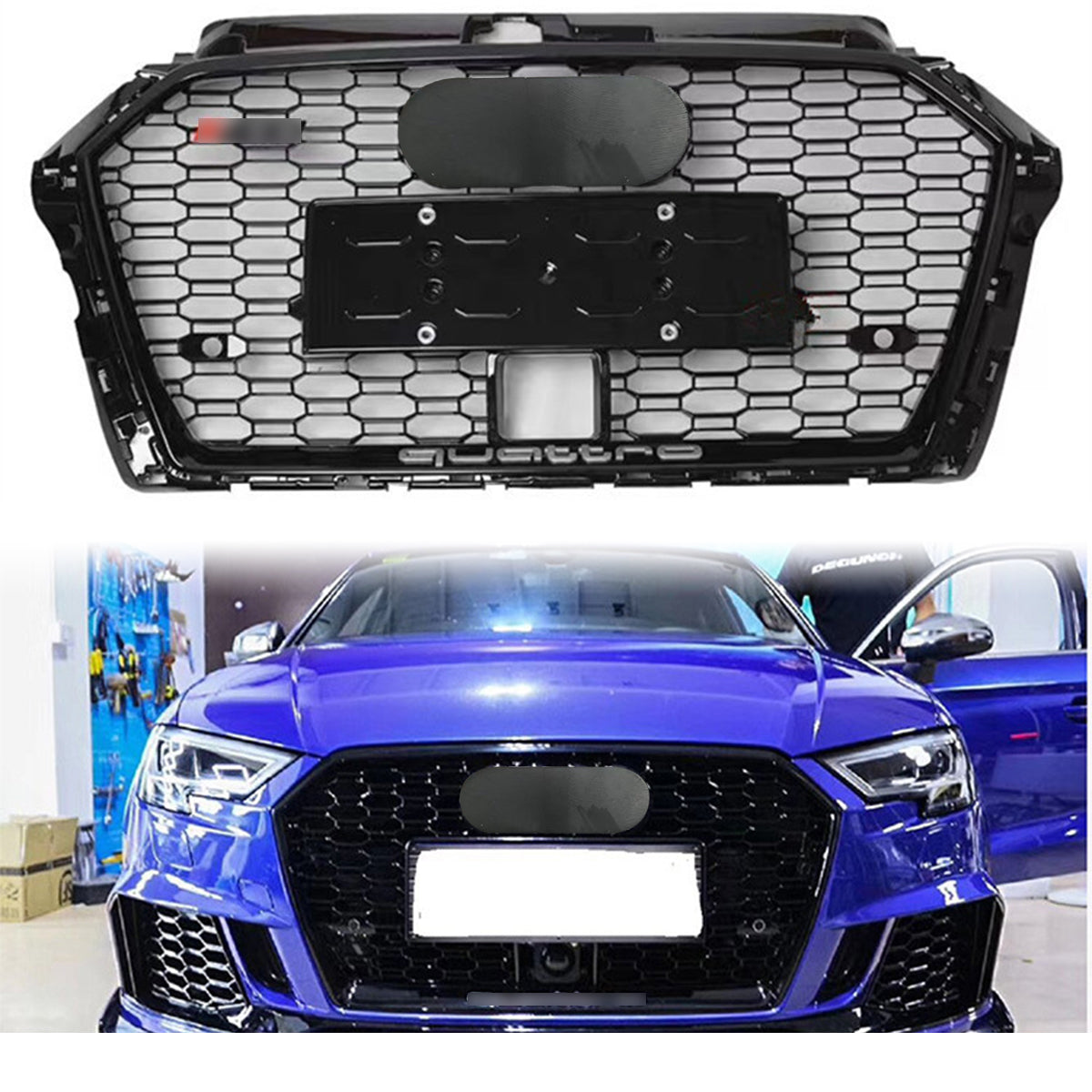 ACC Style Bumper Grille Fit for 2017-2020 A3 8V S3 Mesh Honeycomb Front Bumper Grille