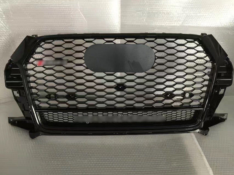 Front Bumper Grille Fit for AD Q3 2016-2018 Mesh Honeycomb Grille with Lower Window Gloss Black