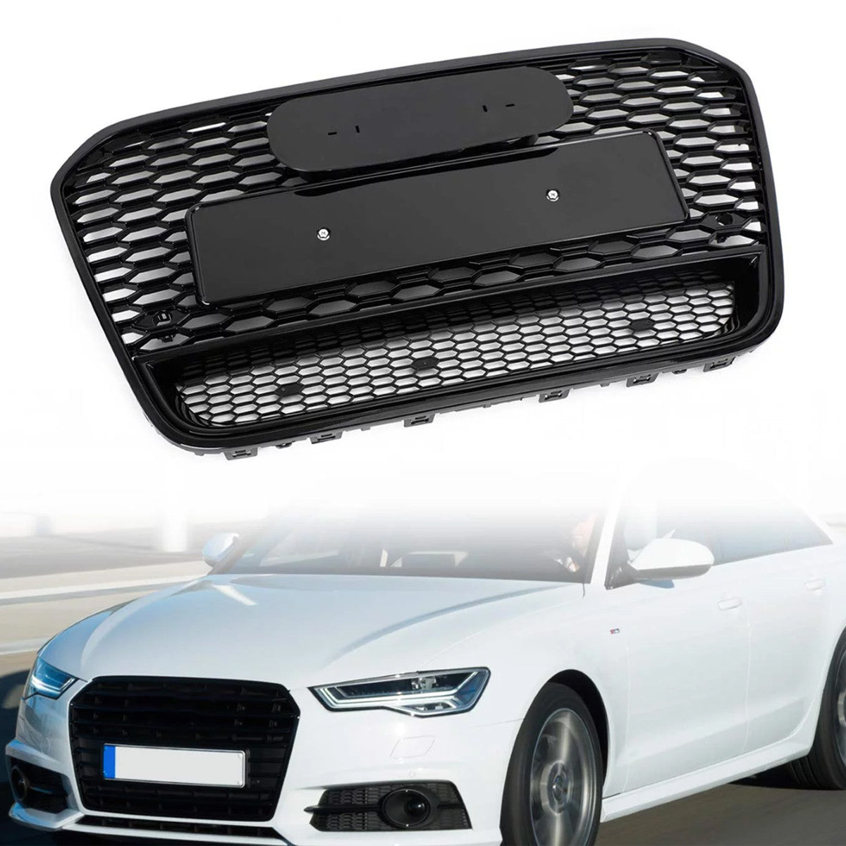 Bumper Grille Fit for A D A6 2012-2015 Honeycomb Grille with Gloss Black Body