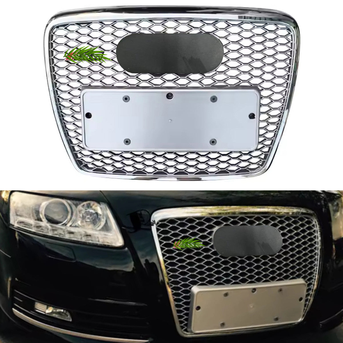 Chrome Bumper Grille Fit for A D A6 2005-2011 Honeycomb Grille with Full Chrome Body