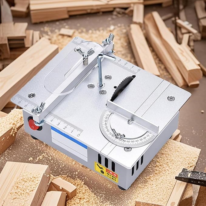 Mini Table Saw, 7-Speed Adjustable 100W 6000RPM Precision Cutter | Adjustable Blade Height for Metal, Wood, Plastic, Acrylic | Ideal for DIY, Hobby & Craft Projects