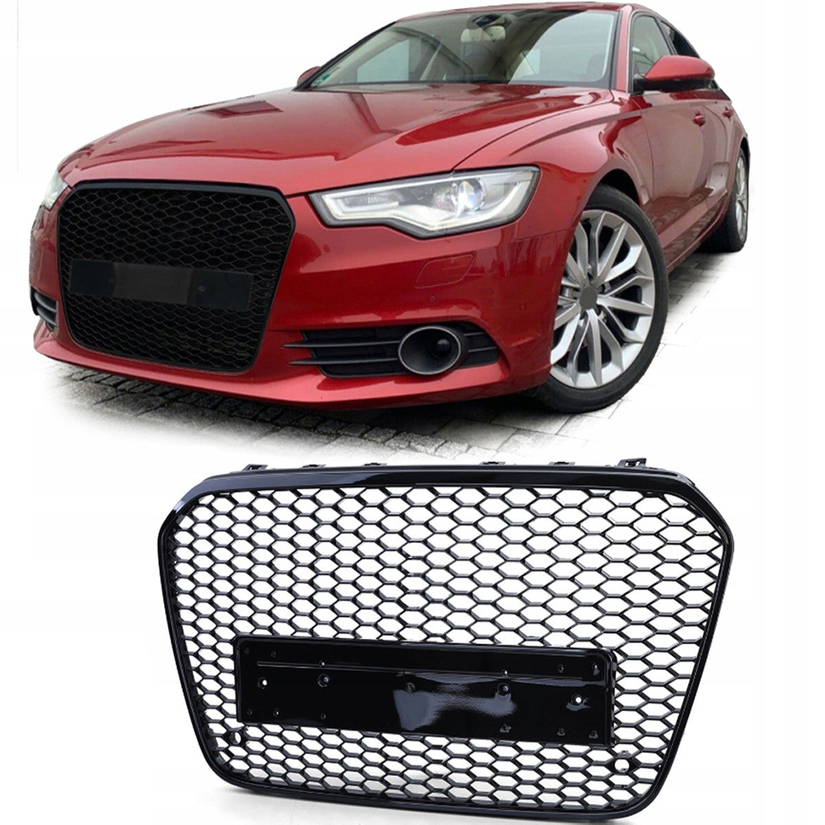 Bumper Grille Fit for A D A6 2012-2015 Honeycomb Grille with Gloss Black Body No Emblem