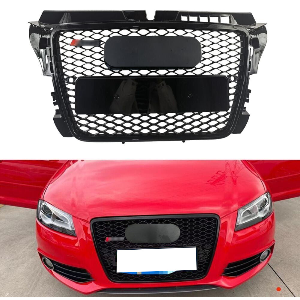 Bumper Grille Fit for 2008-2012 A3 8P Gloss Black Rs-Honeycomb Mesh Front Bumper Grille