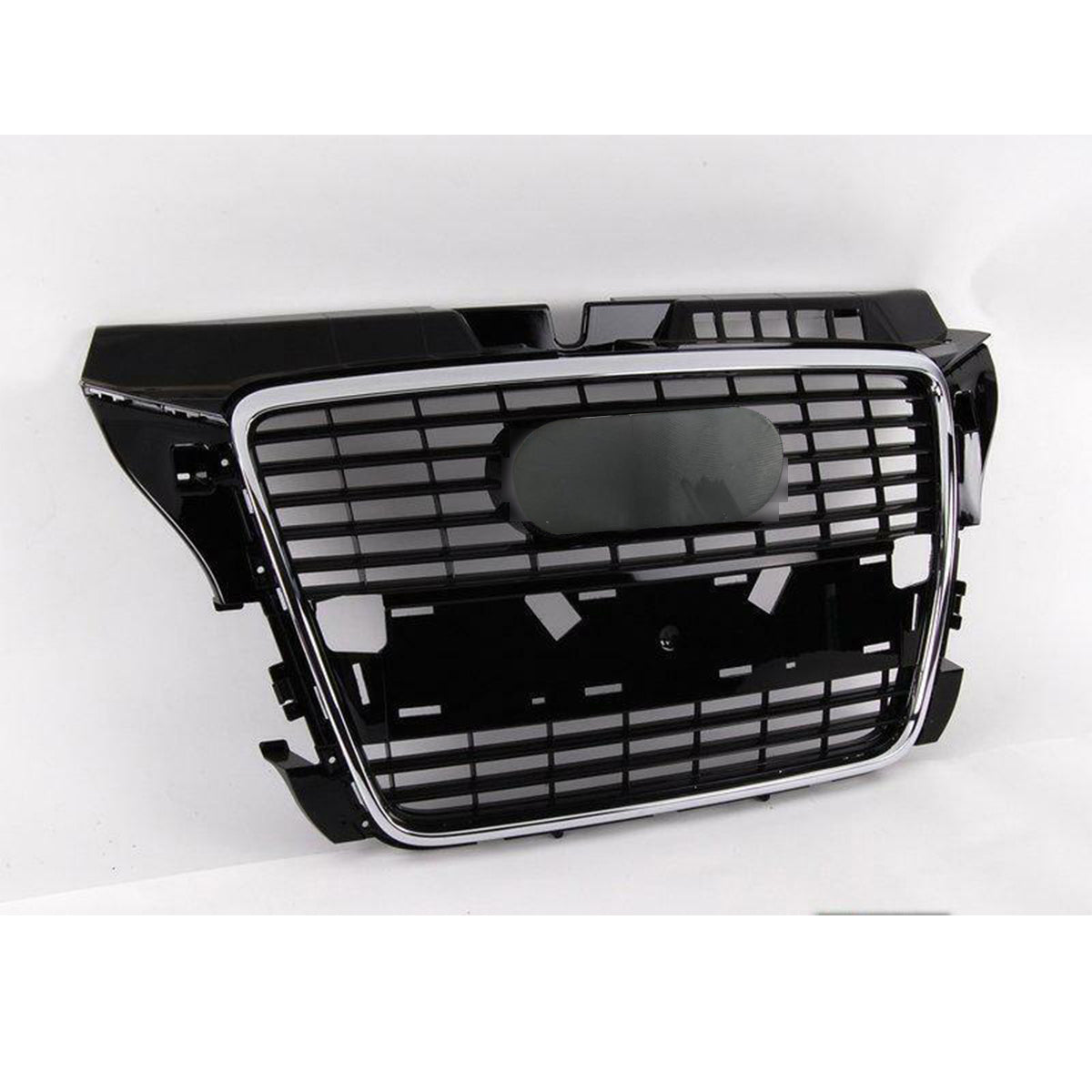 Chrome Bumper Grille Fit for 2008-2012 A3 8P Gloss Black Rs-Honeycomb Mesh Front Bumper Grille