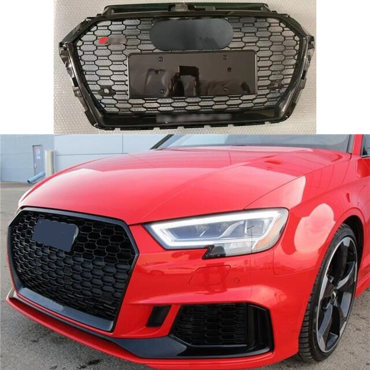 Bumper Grille Fit for 2017-2020 A3 8V S3 Black Trim Mesh Honeycomb Front Bumper Grille RS3 Style