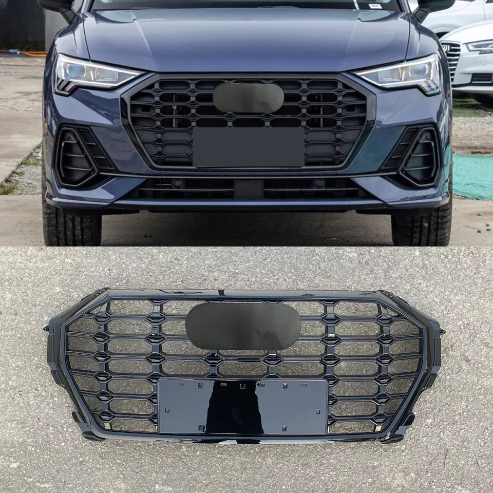 Front Bumper Grille Fit for AD Q3 SQ3 2019-2023 Grill Grille Bumper grille Gloss Black