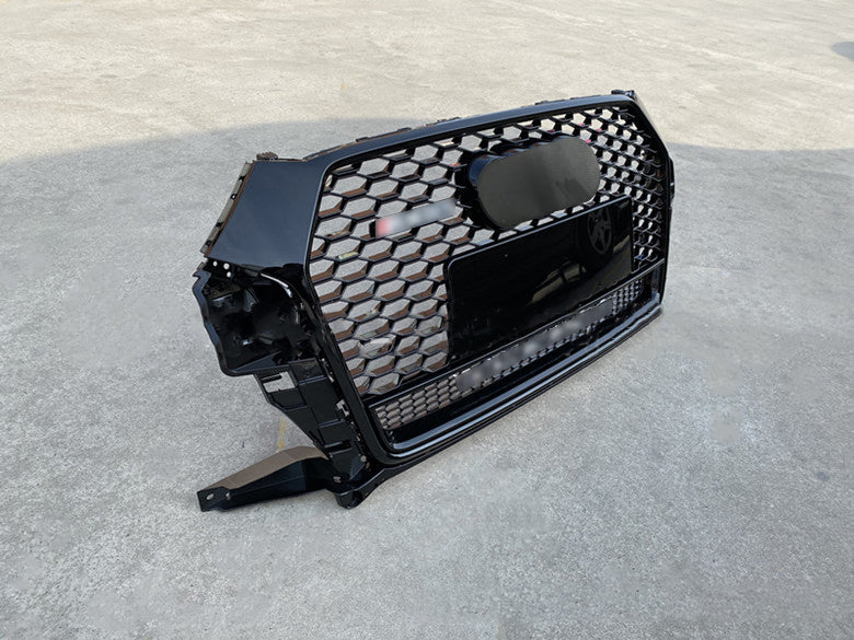 Front Bumper Grille Fit for AD Q3 2016-2018 Mesh Honeycomb Grille with Lower Window Gloss Black