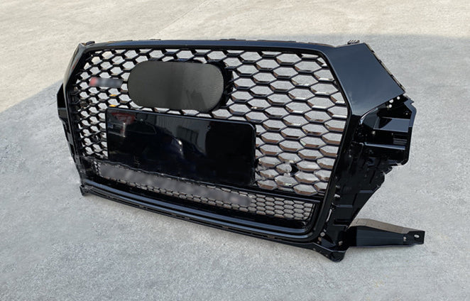 Front Bumper Grille Fit for AD Q3 2016-2018 Mesh Honeycomb Grille with Lower Window Gloss Black