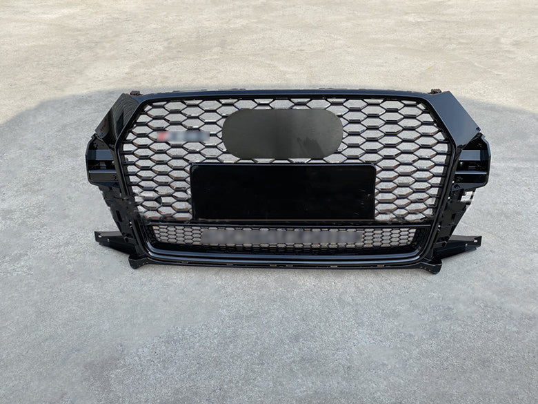 Front Bumper Grille Fit for AD Q3 2016-2018 Mesh Honeycomb Grille with Lower Window Gloss Black