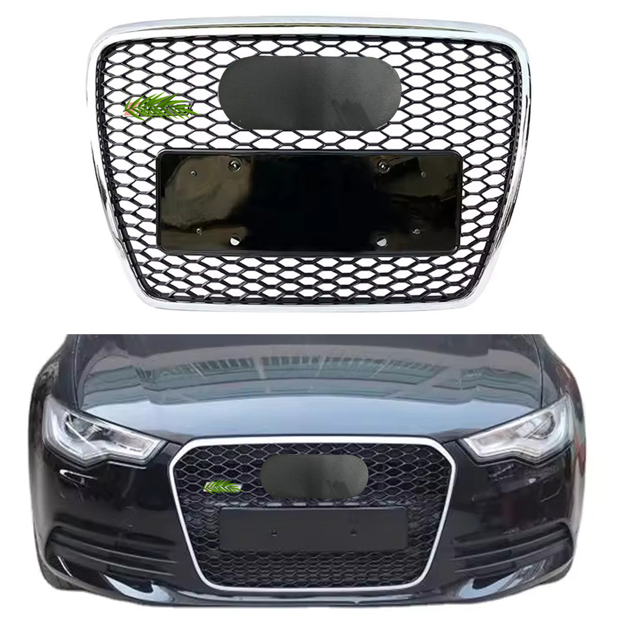 Chrome Bumper Grille Fit for A D A6 2005-2011 Honeycomb Grille with Gloss Black Body