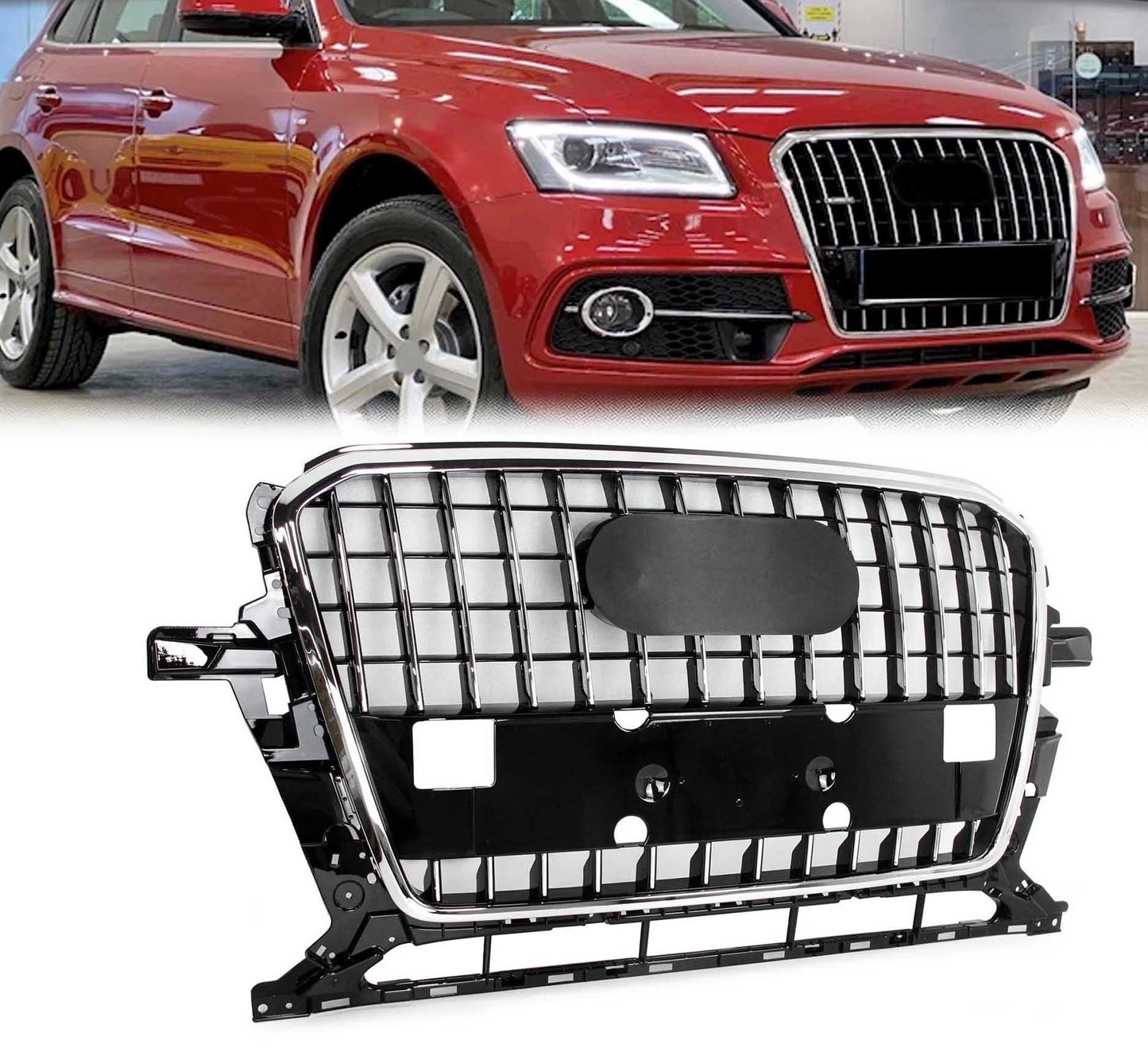 Front Bumper Grille Fit for 2013-2017 A D Q5 SQ5 Grill Grille w/o Radar Hole