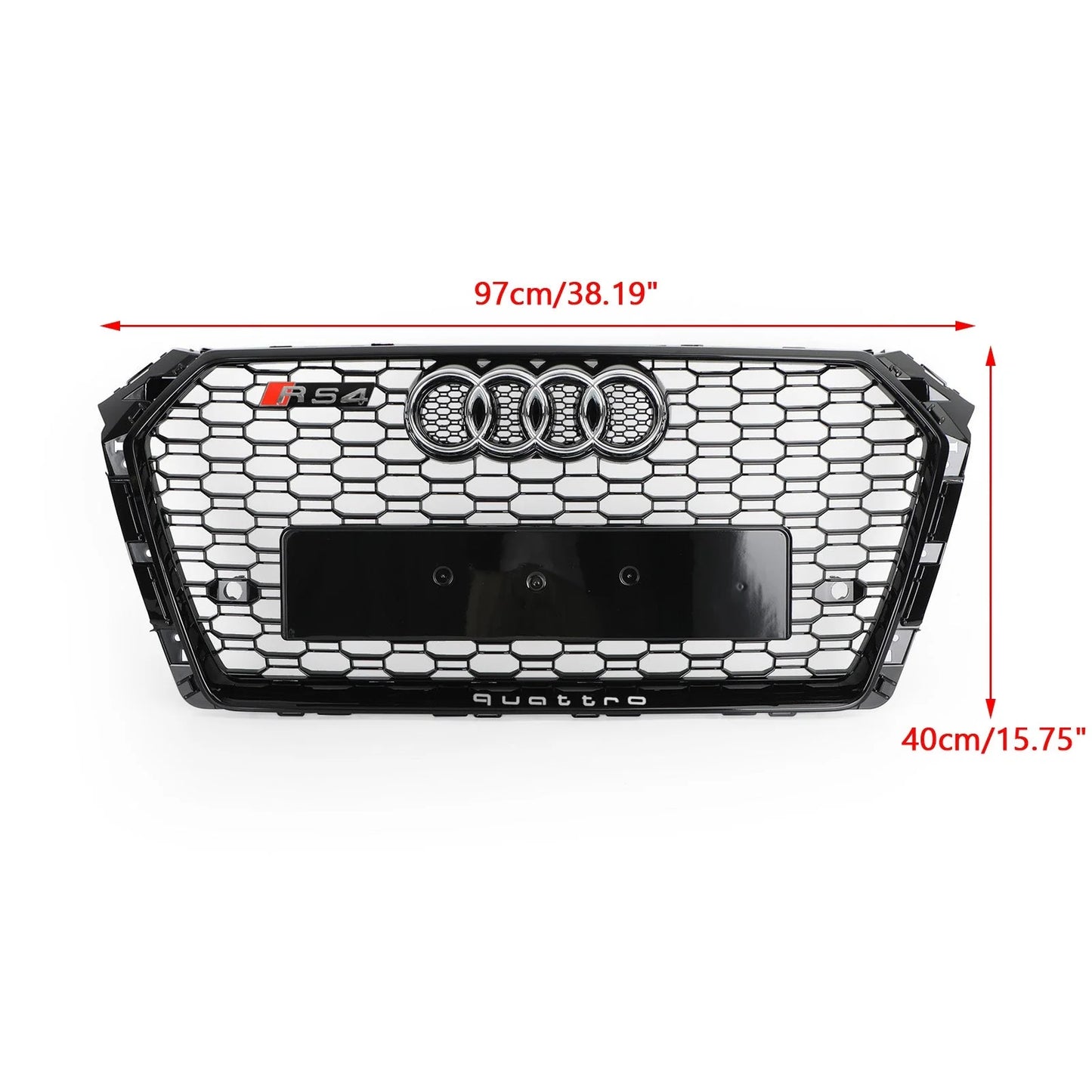 Bumper Grille For 2017-2019 Audi A4/S4 B9 RS4 Style Honeycomb Mesh Hex Grille Black W/ Quattro