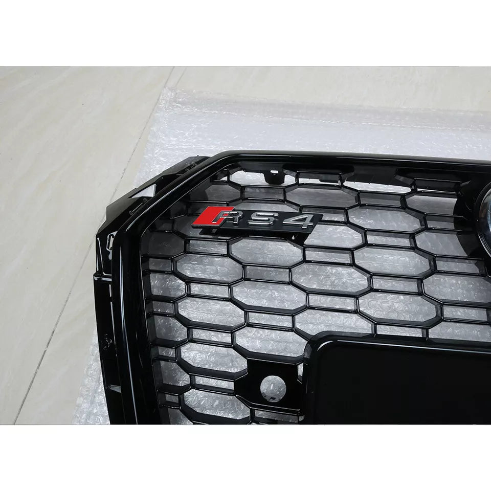 Bumper Grille For 2017-2019 Audi A4/S4 B9 RS4 Style Honeycomb Mesh Hex Grille Black W/ Quattro