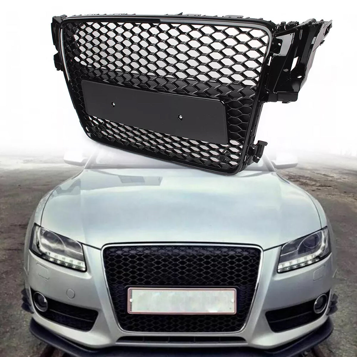 Bumper Grille Fit for A5 2008-2012 Honeycomb Grille with Gloss Black Body No Emblem