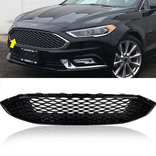 Front Bumper Glossy Black Honeycomb Mesh Grille For 2017-2018 Ford Fusion