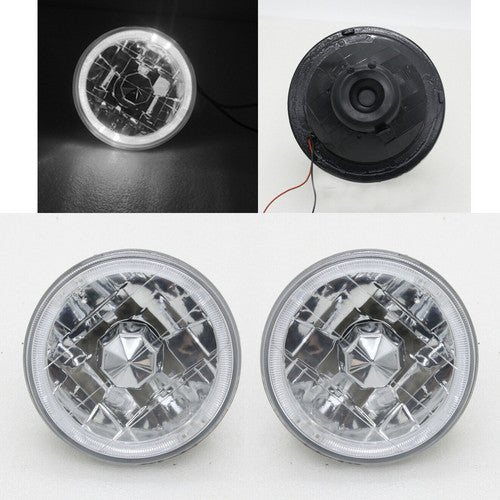 5-3/4" Inch Chrome Round Clear Lens White Halo Headlights Conversion Head Lamps