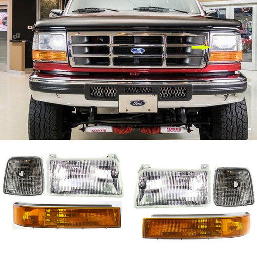 New Headlights Pair Fits 92-1996 Ford F150/ 92-97 F250/ 1992-1996 Bronco 6-Piece