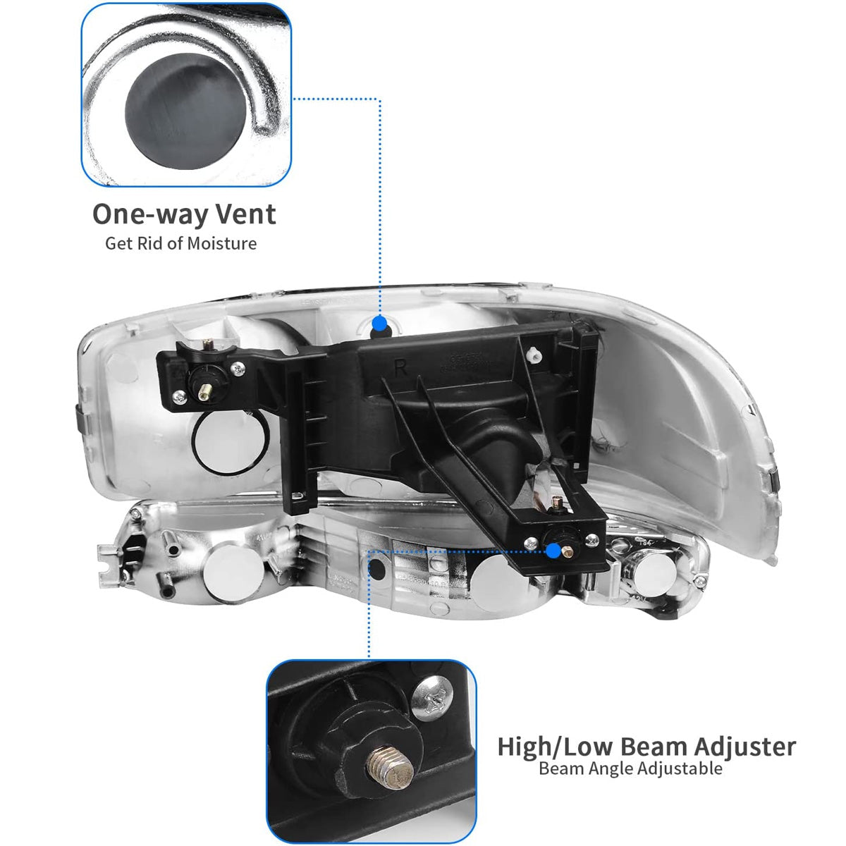 Headlights Assemby For 1999-2007 GMC Sierra 1500/2000-2006 Yukon Chrome Headlamp