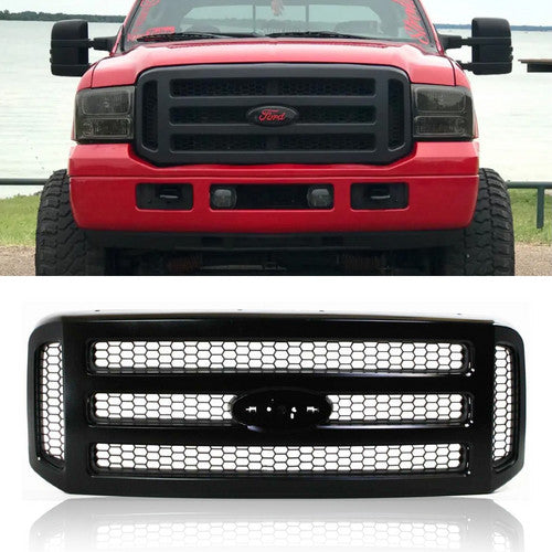For 2005-2007 Ford F-250 F-350 F-450 F-550 Super Duty Front Bumper Grille Black