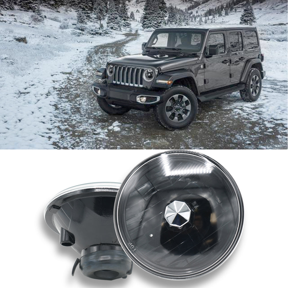 Universal Headlight 7 Inch round blakc chrome Front DRL Projector Headlamp