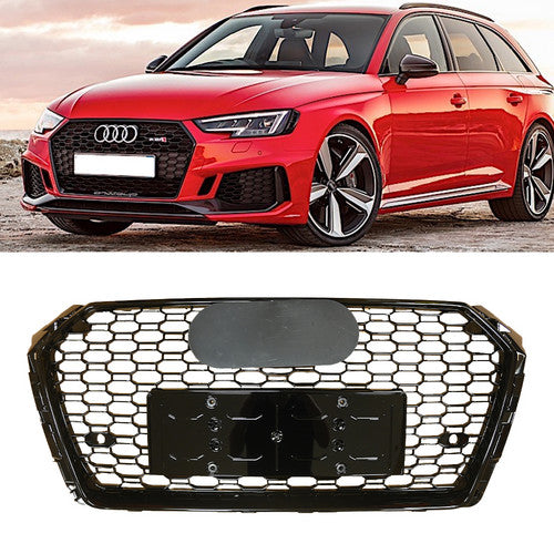 Fit 2017-2019 Audi A4/S4 B9 RS4 Grille Mesh Gloss Black Honeycomb Grill Grille