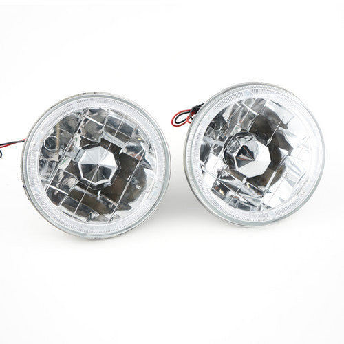 5-3/4" Inch Chrome Round Clear Lens White Halo Headlights Conversion Head Lamps