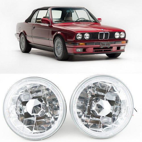 5-3/4" Inch Chrome Round Clear Lens White Halo Headlights Conversion Head Lamps