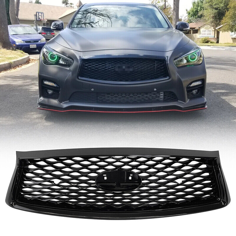 For 2018 2019 2020 2021 2022 Infiniti Q50 Front Upper Gloss Black Grille Grill