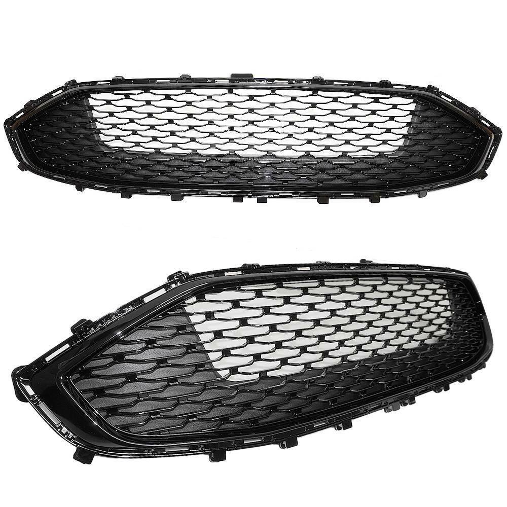 For 2019 2020 Ford Fusion ABS Front Bumper Grille Replacement Glossy Black Mesh