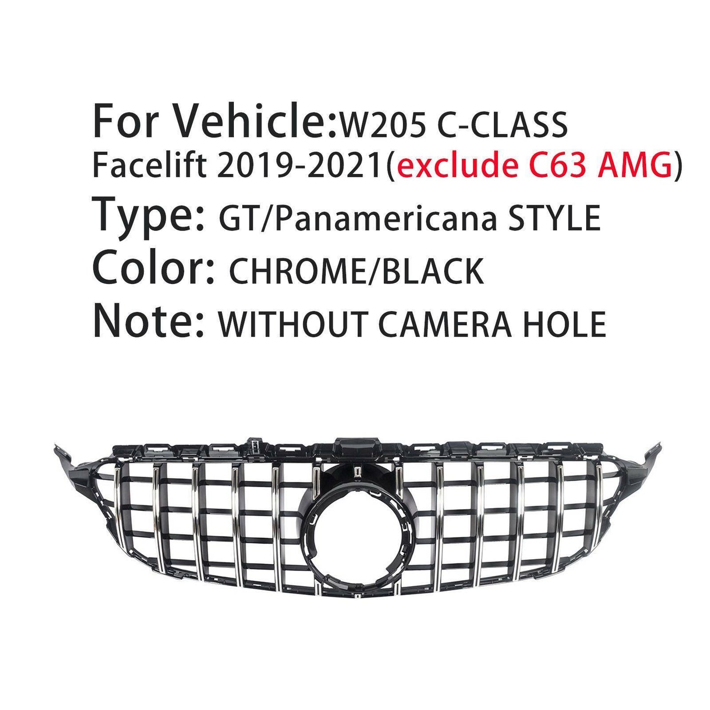 GT R AMG Style Front Bumper Grille for Mercedes Benz W205 C300 C43 2019-2021