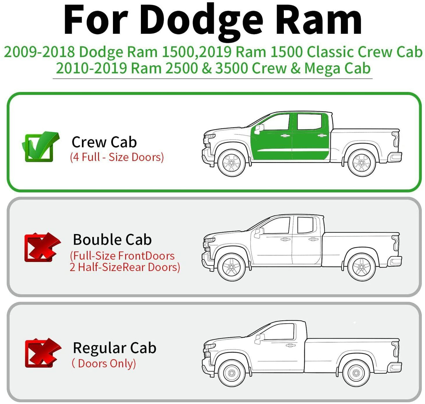 For Dodge Ram 1500 2500 3500 Crew Cab 2009-2018 Window Visors Sun Rain Deflector