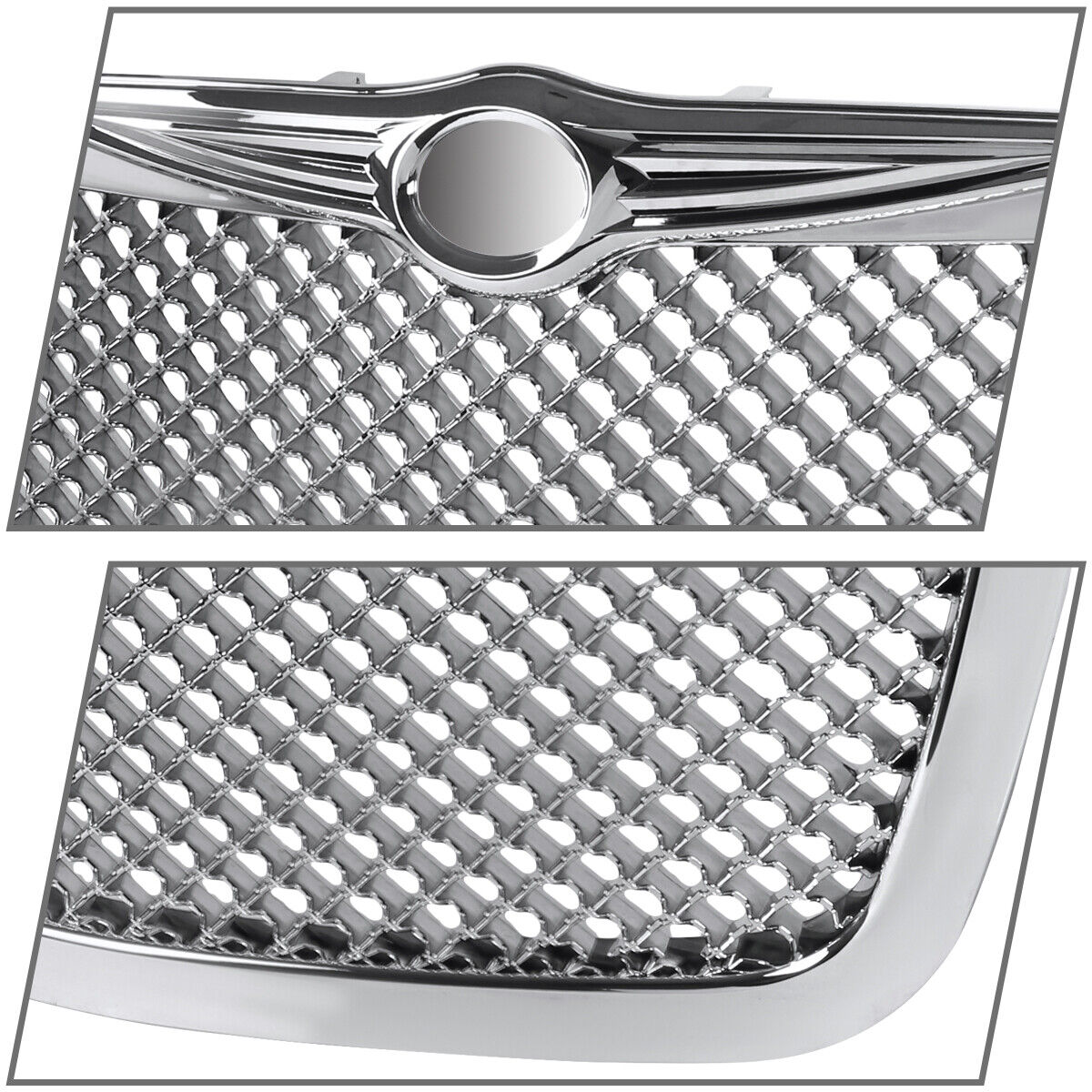 Hood Grille For 2005-2010 Chrysler 300 300C Chrome Front Bumper Mesh Grill