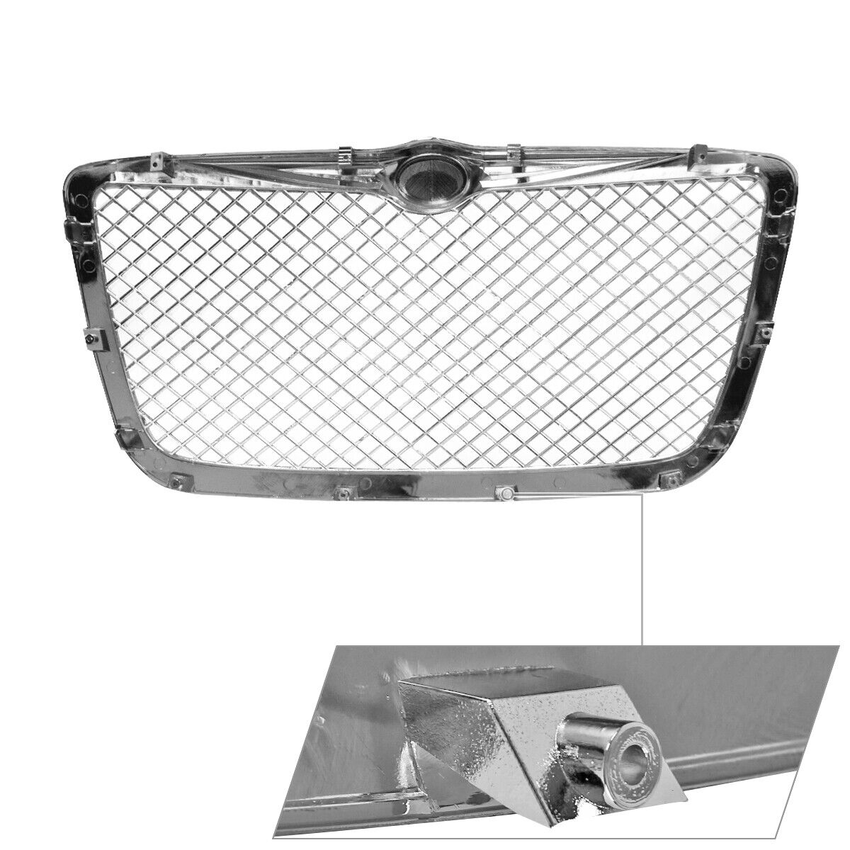 Hood Grille For 2005-2010 Chrysler 300 300C Chrome Front Bumper Mesh Grill