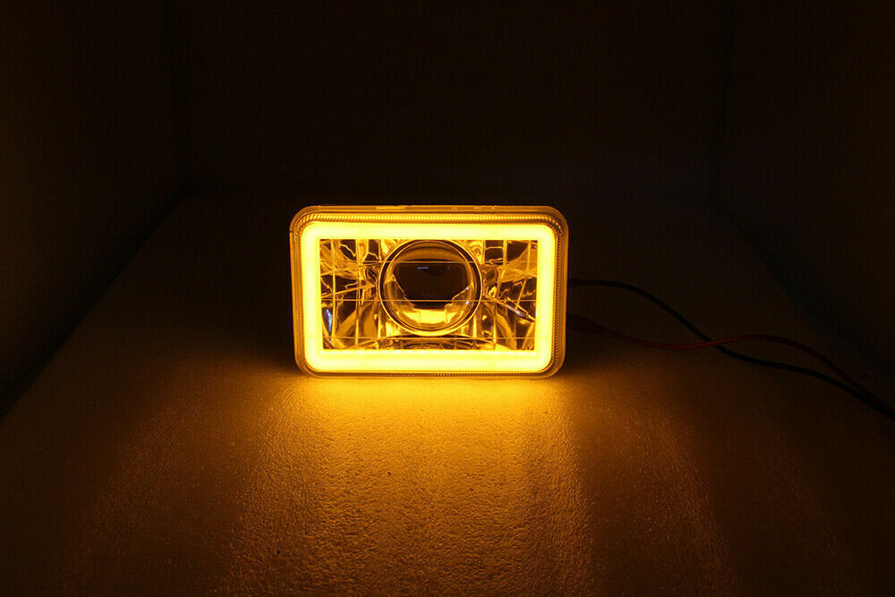 4x6"Yellow CCFL Halo Clear Lens Diamond Cut Sealed Beam Projector Headlight Pair