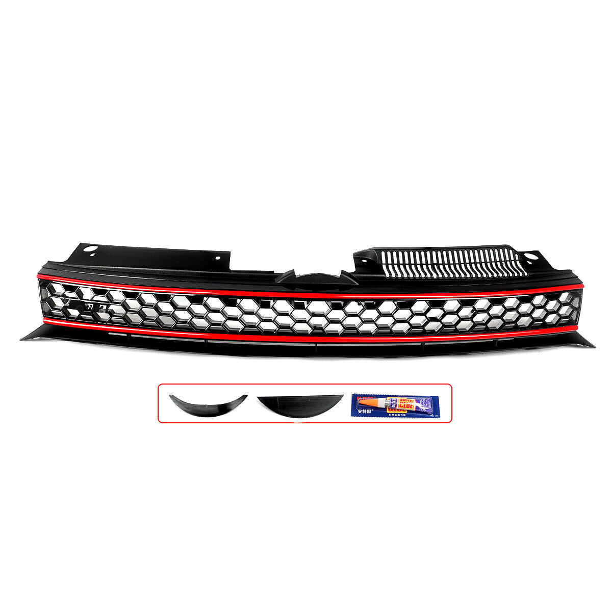 For VW MK6 Golf GTI 2010-2014 Badgeless Honeycomb Mesh Grille Replace Black+Red