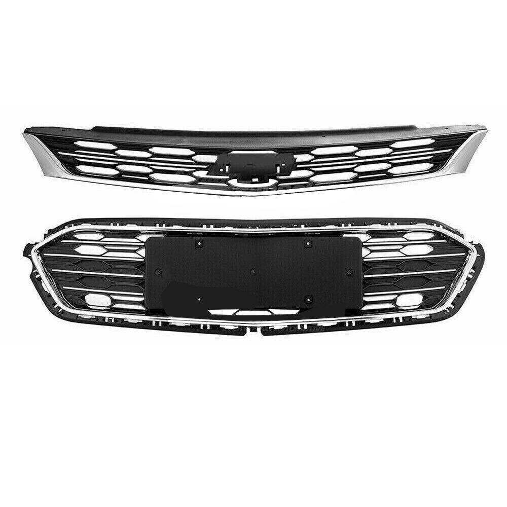 Front Upper and Lower Grille & Front Bumper Cover Fit For 2016-2018 Chevy Cruze