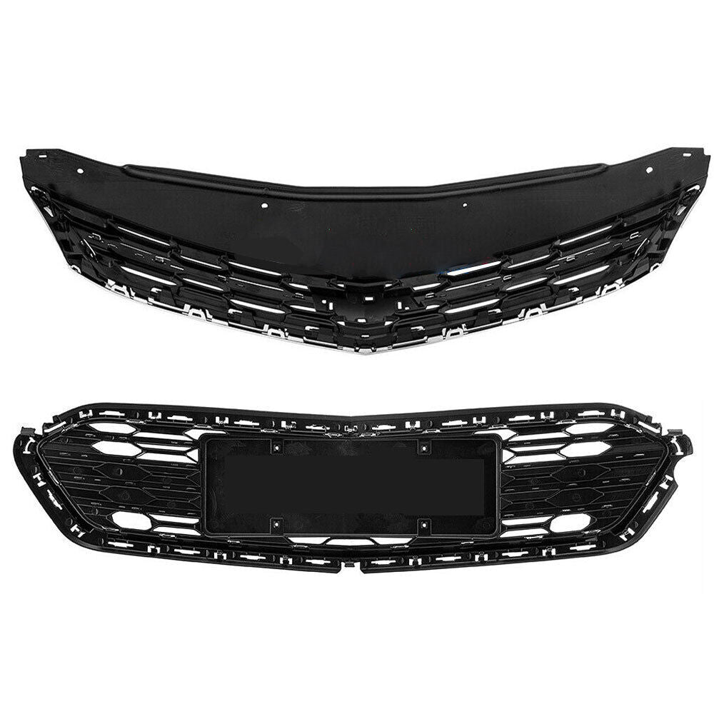 Front Upper and Lower Grille & Front Bumper Cover Fit For 2016-2018 Chevy Cruze