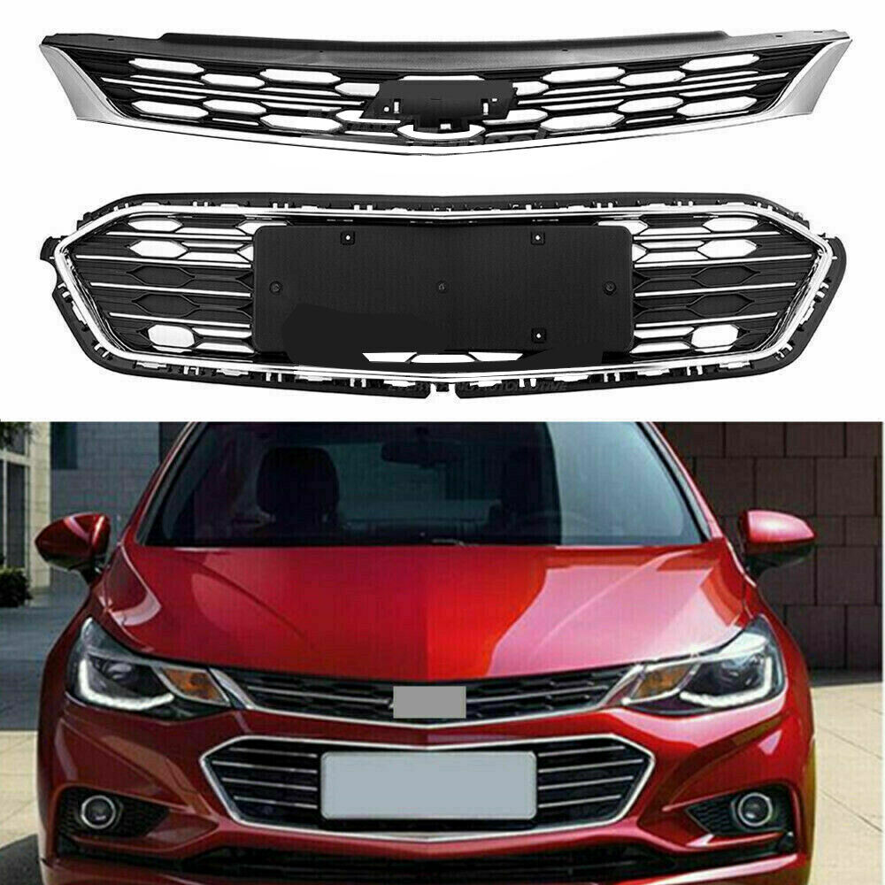 Front Upper and Lower Grille & Front Bumper Cover Fit For 2016-2018 Chevy Cruze
