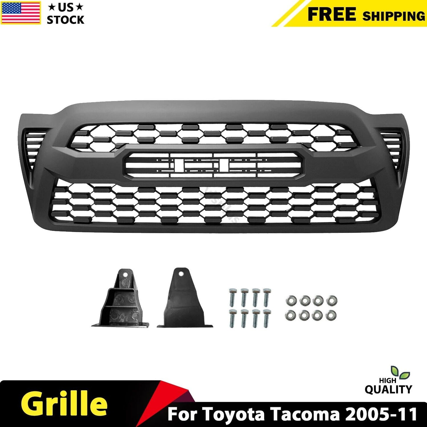 For 2005-2011 Toyota Tacoma Front Bumper Hood Grille Grill Matte Black