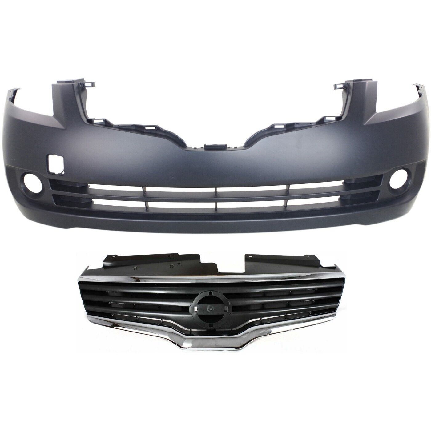 For 2007 2008 2009 Nissan Altima Front Bumper Cover & Chrome Grille 2pc Kit