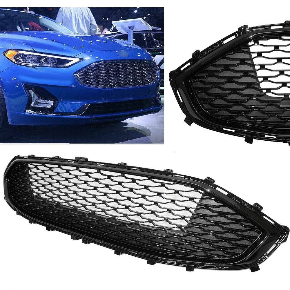 For 2019 2020 Ford Fusion ABS Front Bumper Grille Replacement Glossy Black Mesh