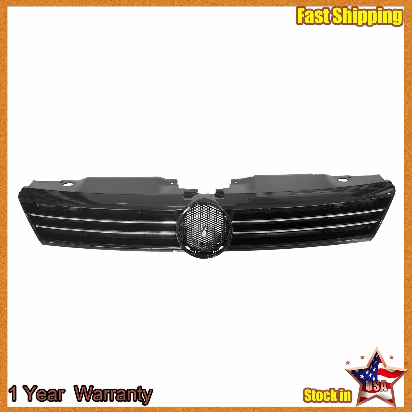 Front Upper Black Grille w/ Chrome Face Bar For 11-14 VW Jetta
