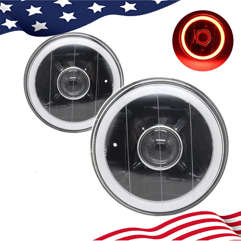 5" Inch Round LED Red Halo Black Lens Projector Headlights Angel Eye
