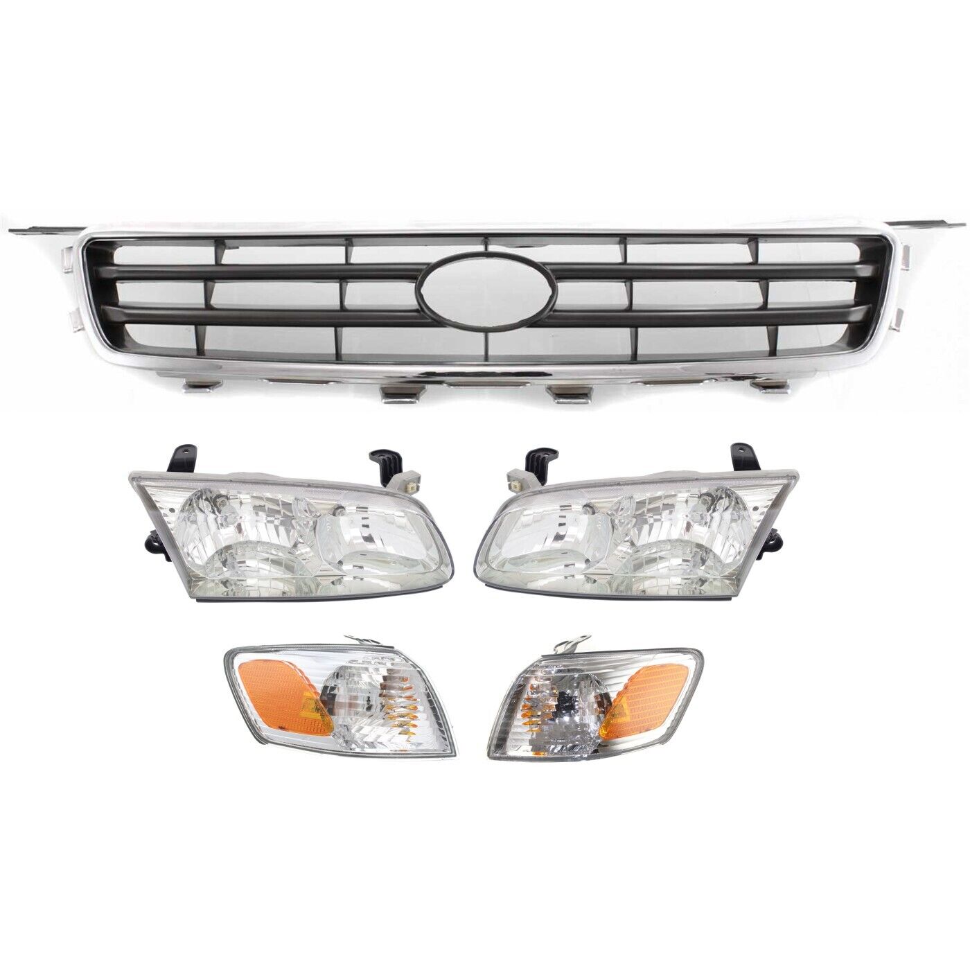 Front Bumper Grille Headlight Corner Lamp Kit For 2000-2001 Toyota Camry 5pc