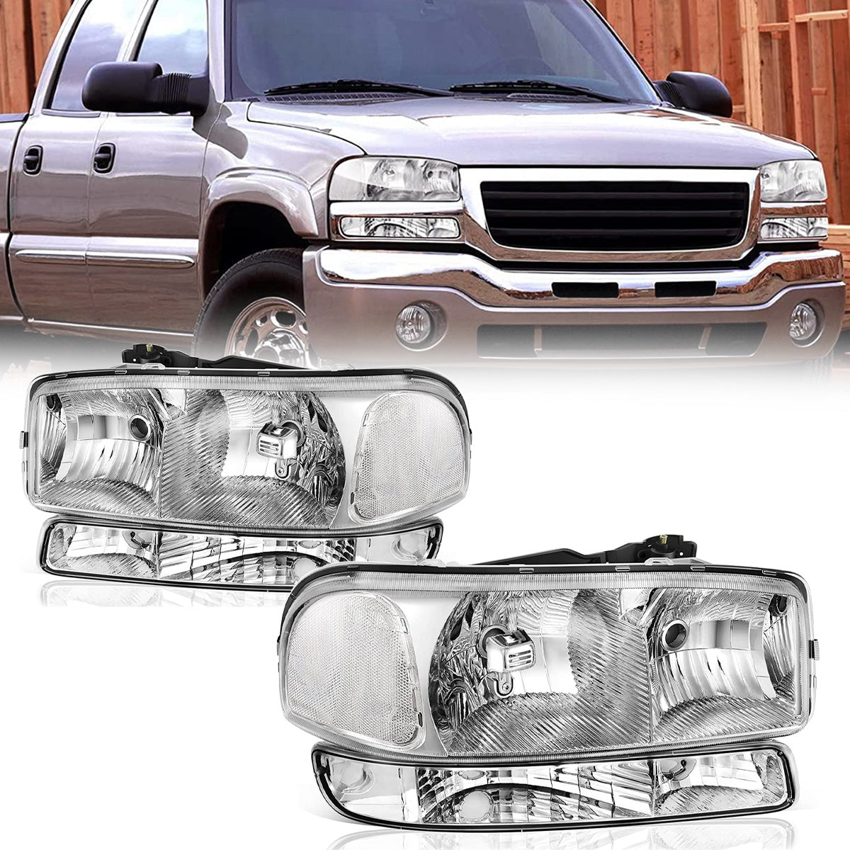 Headlights Assemby For 1999-2007 GMC Sierra 1500/2000-2006 Yukon Chrome Headlamp