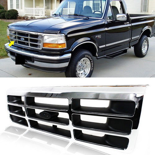 New For 1992-1996 Ford F150 F250 F350 Pickup / Bronco Front Bumper Chrome Grille