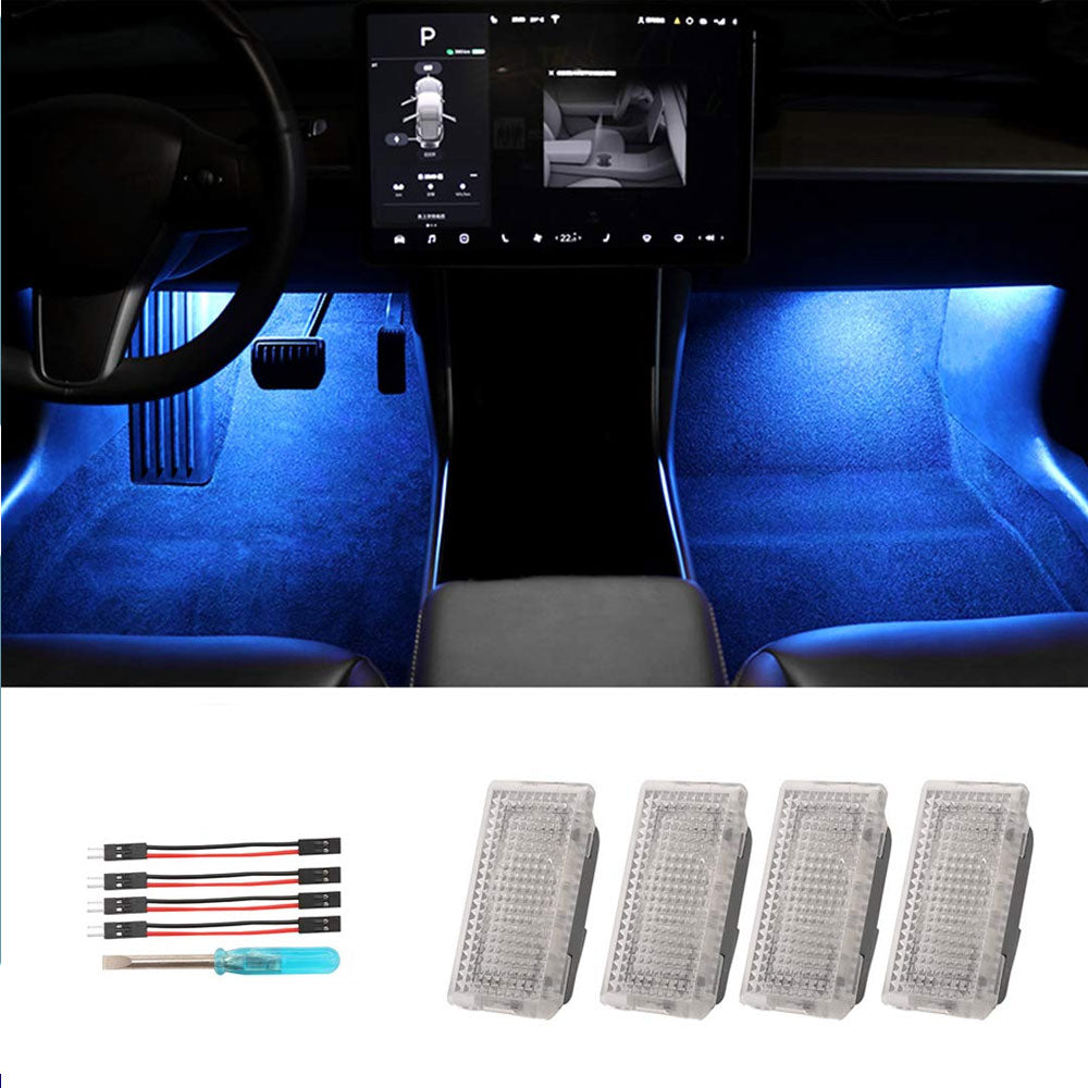 Blue LED Lamps Interior Door Trunk Glitter Lights For Tesla Model 3/S/X/Y 4PCS