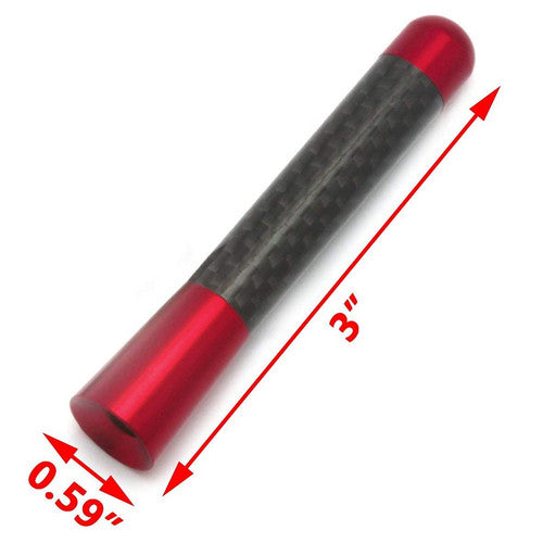 3" Car Universal Antenna Red Real Carbon Fiber Aluminum Short Screw-On Mast